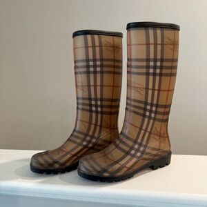 Burberry Plaid Winter Rain Boots - Brown and Black